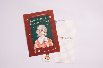 Santa claws is coming to town 聽音樂女孩 聖誕明信片