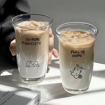 北歐風冰美式冷萃咖啡杯玻璃翻口杯飲料果茶杯牛奶杯簡約加厚水杯 E8FX