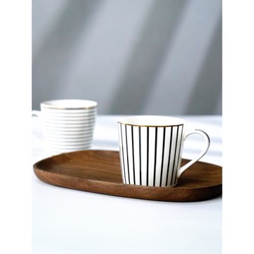 輕奢金邊波點條紋黑白陶瓷骨瓷馬克杯水杯情侶家庭早餐咖啡大容量