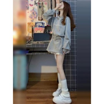 灰色連帽衛衣連衣裙子女裝2025新款春季小個子學院風韓系穿搭短裙