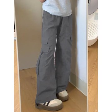 灰色降落傘工裝褲女2025新款松弛感寬松休閑褲夏季薄款速干運動褲