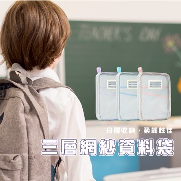 台灣現貨_B787 L型網紗文件袋 文件夾 收納文件袋 透明網紗 加厚大容量 三層雙拉鍊 學科袋 資料袋 分類網紗袋