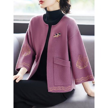 中老年女秋裝洋氣針織外套中年短款上衣外穿50歲媽媽春秋長袖開衫