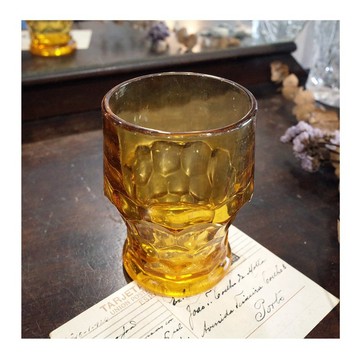 美國老件.琥珀色厚實玻璃杯.水杯.酒杯.高11cm.瑕特價#收藏品擺件