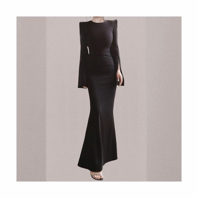 パーティードレス 結婚式 二次会 同窓会 発表会 お呼ばれ ロング丈 黒 ドレス ロングワンピース 長袖 スリット タイト マーメイド エレガント 袖あり 40代 50代 通販 Lineポイント最大0 5 Get Lineショッピング