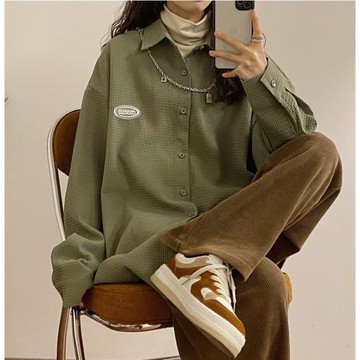 2025春秋美式復古港味潮牌華夫格長袖襯衫男女設計感小眾襯衣外套