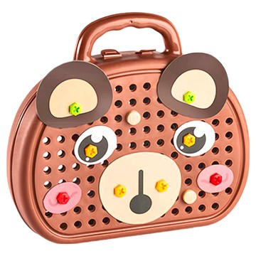 趣味小熊拼圖箱 益智拼裝工具箱 27x24.5x7釐米 ABS材質  咖啡棕小熊  1組