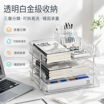 桃園出貨✨ 桌面透明收納架 文件辦公室資料多層 A4 文件夾檔案置物架 收納盒框