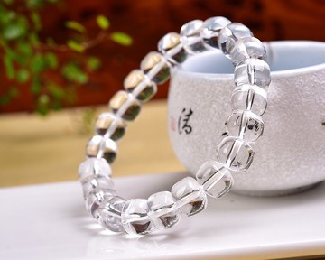 純天然白水晶鼓珠手鏈 裸珠約8mm左右 淨體通透 誰戴誰美