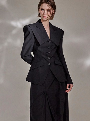 Wide Lapel Wool Blend Jacket (MBDJ073)