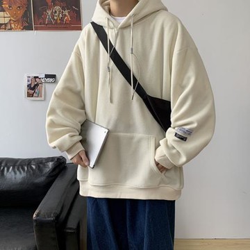 春秋新款連帽衛衣男寬松休閑運動外套青少年簡約純色上衣男裝衣服