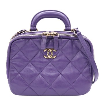 CHANEL 香奈兒 紫色 羊皮 Top handle vanity bag 肩背包 金釦 【二手名牌BRAND OFF】