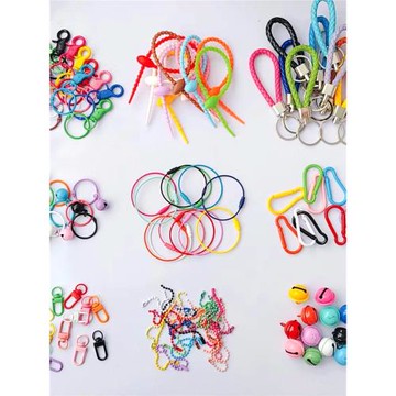 diy鑰匙扣金屬配件鋼絲圈門扣硅膠綁帶皮繩掛件卡圈小鈴鐺彈簧扣