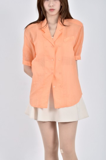 加購優惠(M) yukali棉質亞麻橘色短袖上衣