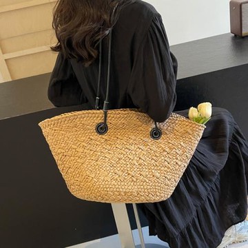 夏季時尚大容量海邊度假包包女2024新款簡約草編包小眾設計單肩包