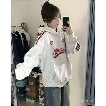 ✨MY女裝 oversize美式高街條紋印花衛衣女2026春秋新款寬鬆連帽外套上衣潮 長袖衛衣 大學T 寬鬆外套