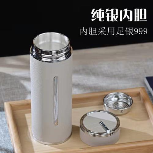 銀杯子999純銀內膽保溫杯養生保健茶杯雪花銀水杯食用銀禮品杯推薦