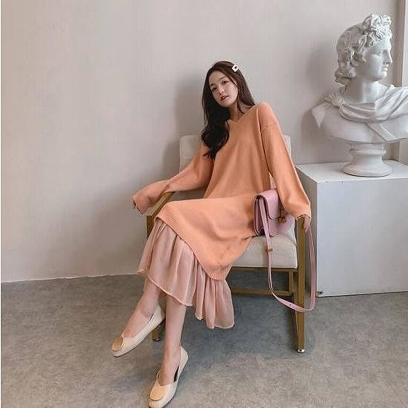 ニットワンピース ニットワンピ 秋服 40代 マキシ丈 韓国 ロング