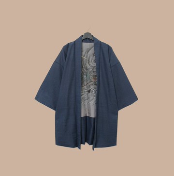 Back to Green-日本帶回羽織 青龍 海浪 閃電M-37/vintage kimono