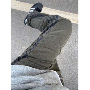 三條杠條紋褲子男款春季軍綠色美式復古直筒工裝褲潮牌運動休閑褲