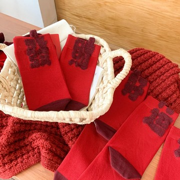 🔥台灣出貨🔥紅襪子 本命年大紅襪子女喜慶紅色男女中筒襪舒適蕟財棉襪新年襪