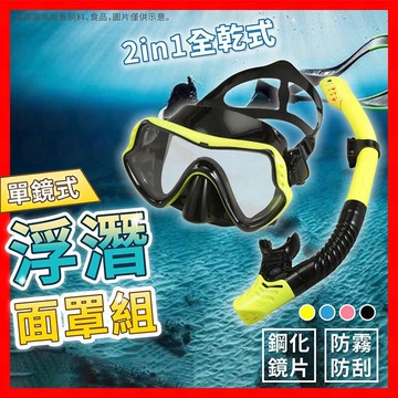 【鋼化鏡片】全乾式 浮潛面罩 潛水鏡 呼吸管 蛙鏡 面鏡 泳鏡 浮潛鏡 潛水面罩 浮潛三寶 呼吸管 浮潛面鏡組