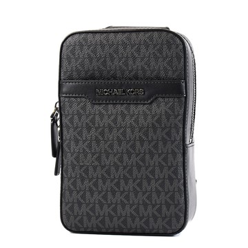 MICHAEL KORS 男款 COOPER 緹花LOGO拉鍊單肩背胸包-黑色