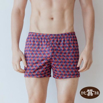 【岱妮蠶絲】透氣舒適蠶絲男鳳眼中腰平口四角內褲-WMA4BQ02FN(紅橘幾何)