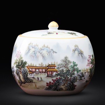 景德鎮陶瓷器茶葉罐大號帶蓋五谷雜糧儲物罐茶餅罐家居裝飾品擺件