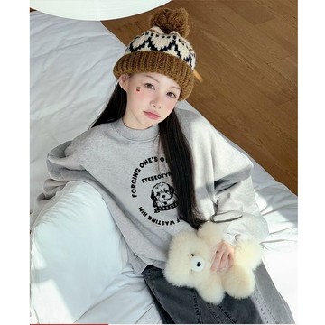 韓系超顯白 重磅加絨套頭 美式復古 氛圍感酒紅色顯瘦衛衣 女生上衣 男生長袖 圓領長袖 大學T 韓版T 多色大尺碼