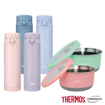 THERMOS膳魔師 (超值2入) 不鏽鋼彈蓋真空保溫瓶500ml+凱菲隔熱碗1200ml(JNF-502+TC-BOWL)