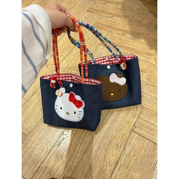 kitty手提包 新款原創刺繡kitty手拎包百搭大容量可愛單肩包便攜拍立得雜物包