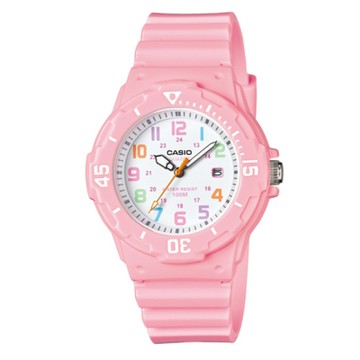 CASIO 迷你潛水運動風指針錶(LRW-200H-4B2)-白x粉紅/32mm / 考試錶