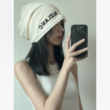 夏天可以帶的冷帽 堆堆帽針織包頭巾大頭圍顯臉小字母潮秋冬帽子