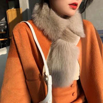 紫色秘密 新款皮草圍巾女狐貍毛獺兔毛加厚冬季保暖圍巾百搭毛領