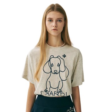 韓國 Mardi Mercredi TSHIRT DDANJI CH.02 狗狗正面插畫 寬鬆短袖T恤 燕麥灰海軍藍OATMEAL NAVY