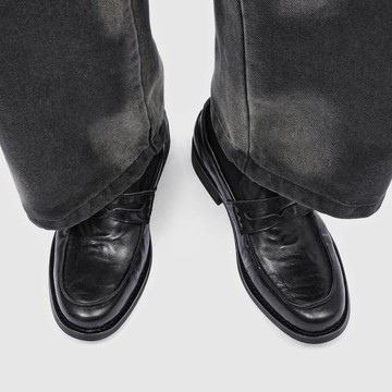 潮牌vibe水洗商務通勤樂福鞋增高厚底休閑軟面做舊微褶男款德比鞋