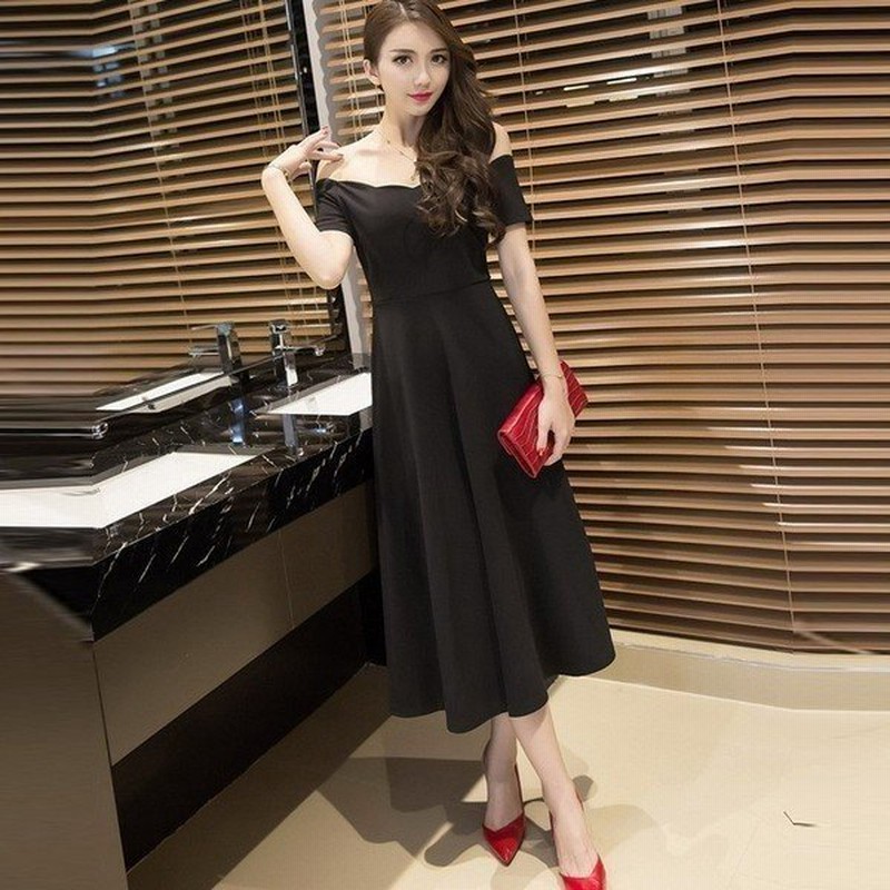 パーティードレス 10代 代 30代 ワンピース おしゃれ フォーマル お呼ばれ オフショルダー フレア ブラック ロング 通販 Lineポイント最大0 5 Get Lineショッピング