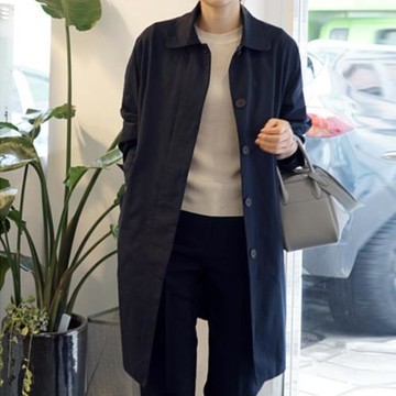 外套女寬松中長款方領風衣外套