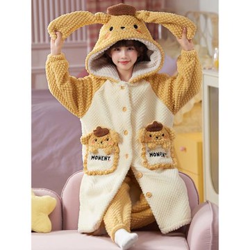 2025新款女童睡衣秋冬款珊瑚絨加厚冬季睡袍兒童女孩法蘭絨家居服