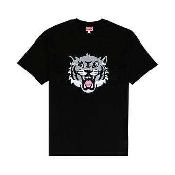 KENZO HAPPY TIGER大老虎印花LOGO純棉短袖T恤(男款/黑)