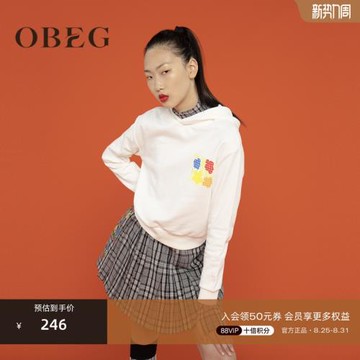OBEG歐碧倩膠囊系列春通勤寬松簡潔印花連帽衛衣女10423008