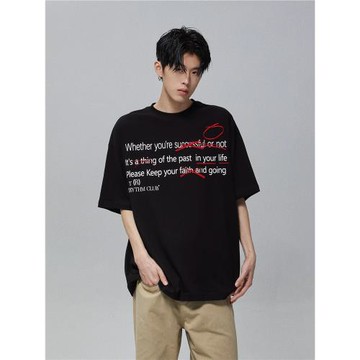 RJEK 美式高街vibe復古街頭字母印花休閑情侶刺繡cleanfit短袖T恤