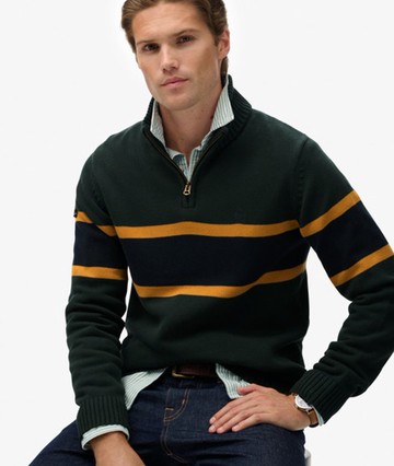 Superdry Men's Cotton Stripe Half Zip Knit Green Size: S