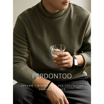 450G重磅奧粒絨半高領長袖T恤男士加厚秋冬季遠紅外升溫保暖衛衣