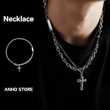 【ANHO】現貨在台/簡約/十字架/堆疊/雙層/鐵牌/項鍊/嘻哈/鈦鋼