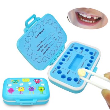 藍色牙仙盒彩印可愛怪物圖案寶寶乳牙齒胎毛收藏保存塑料禮物跨境