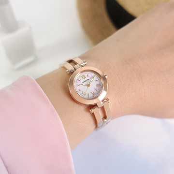 CITIZEN 星辰表 / KP5-263-11 / WICCA 太陽能 花漾綻放 珍珠母貝 不鏽鋼手錶 白x鍍玫瑰金 24mm