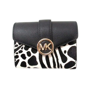【MICHAEL KORS】Carmen 翻蓋三折中夾-黑白斑馬紋