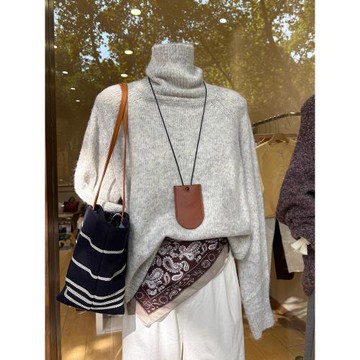 歐洲站慵懶風灰色高領浣熊絨毛衣女秋冬高級感加厚外穿針織衫上衣